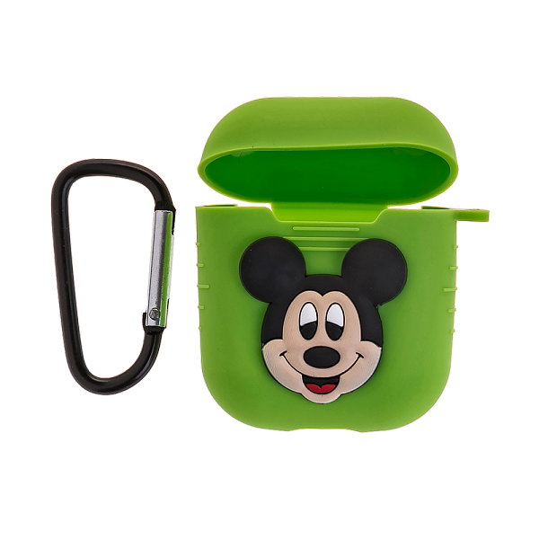 Чехол силиконовый для кейса AirPods с карабином Mickey Mouse (зеленый)