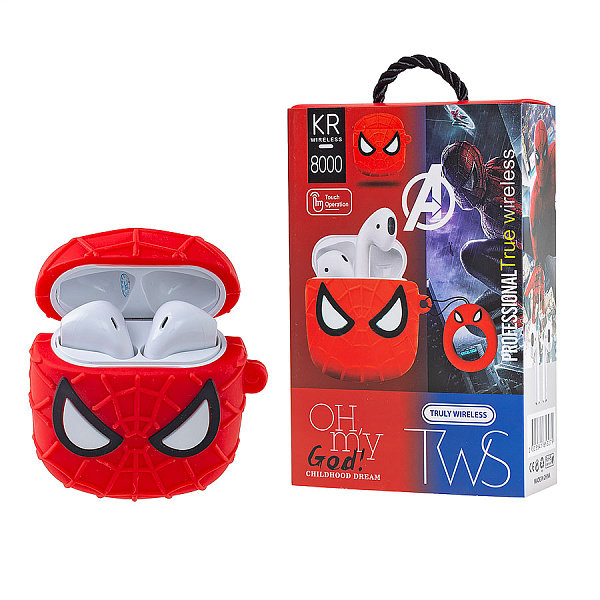 Наушники BLUETOOTH KR 8000 с резиновым чехлом Spider Man, белые