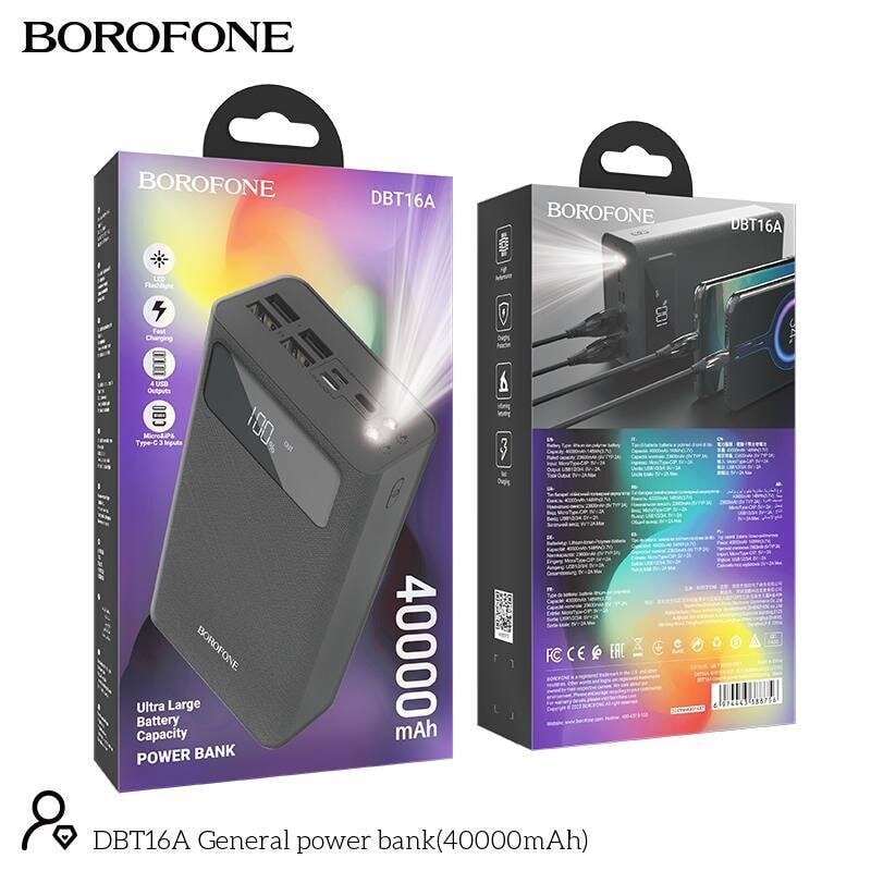 Внешнее ЗУ Power Bank BOROFONE DBT16A 40000mAh, 4 USB выхода,Type-C, QC3.0, черное