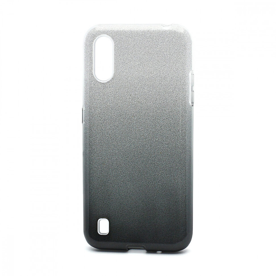 Накладка SC097 БЛЕСТКИ градиент 3в1 Samsung A01 (black/silver)