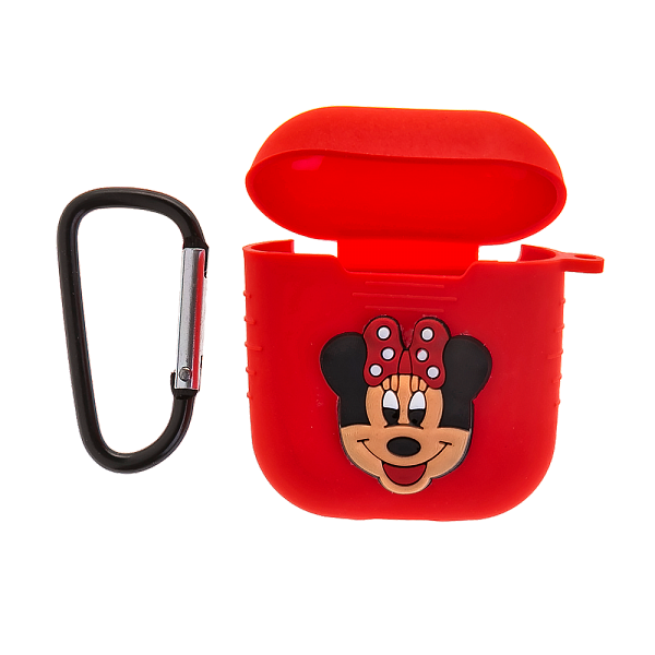 Чехол силиконовый для кейса AirPods с карабином Minnie Mouse (красный)