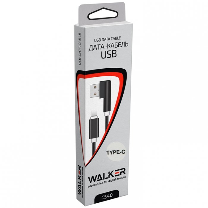 Кабель USB - Type-C WALKER C540 ткань угловой разъем белый