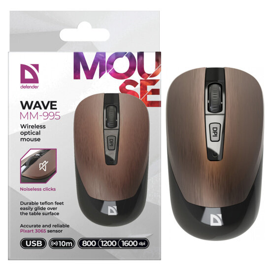 Мышь беспроводная Defender Wave MM-995, бесшумная, бронзовая