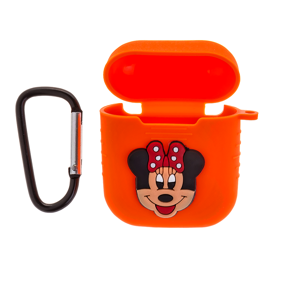 Чехол силиконовый для кейса AirPods с карабином Minnie Mouse (оранжевый)