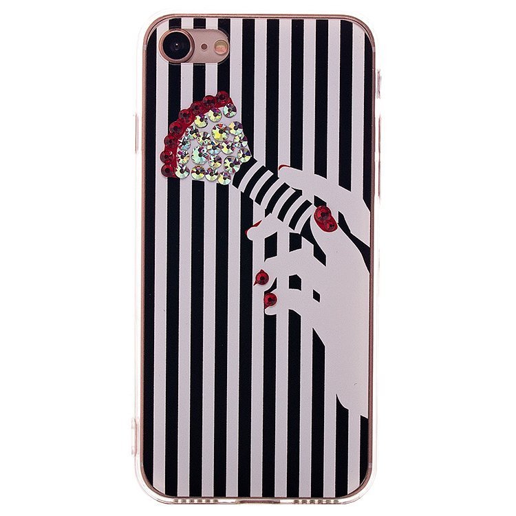 Накладка Fashion Glamur iPhone 7 черно-белые полоски со стразами (005)