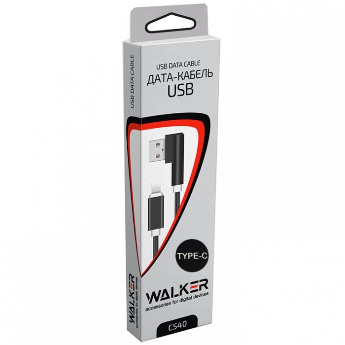 Кабель USB - Type-C WALKER C540 ткань угловой разъем черный