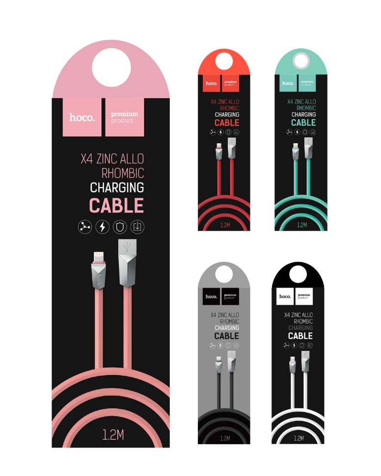 USB кабель на iPhone 5 HOCO X4 Zinc Alloy rhombus розовый