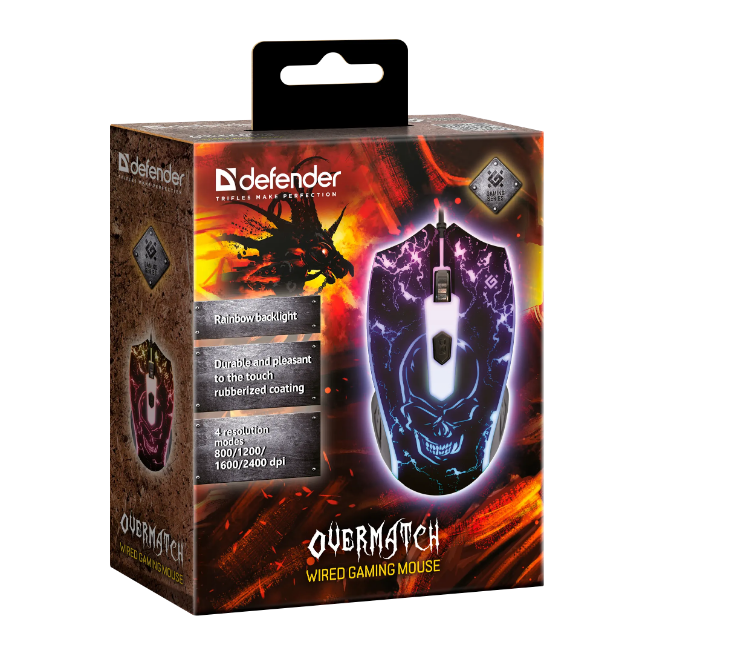 Мышь проводная Defender Overmatch GM-069, игровая, подсветка, черная