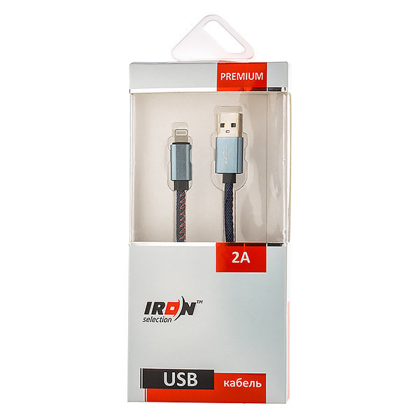 USB кабель на iPhone 5 Iron Selection PREMIUM 2A джинсовый синий