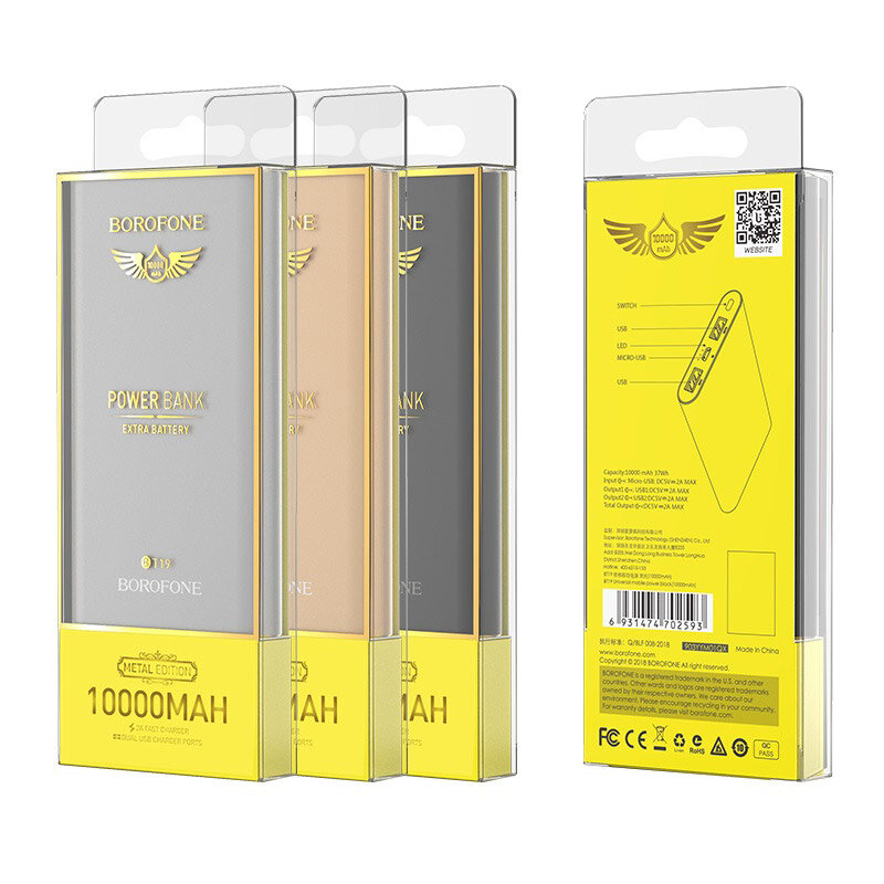 Внешнее ЗУ Power Bank BOROFONE BT19 Universal 10000mAh серое