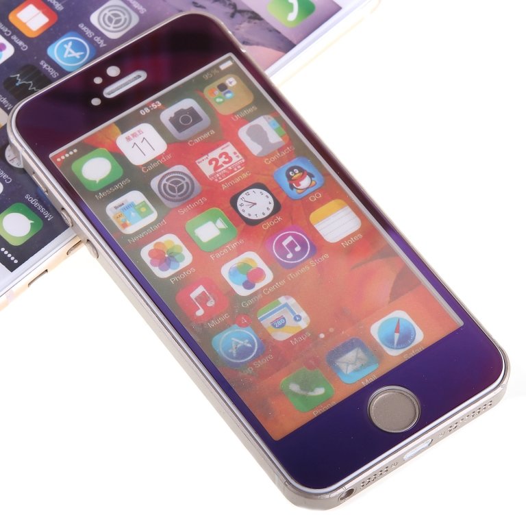 Стекло цветное ЗЕРКАЛЬНОЕ на дисплей iPhone 5 синее