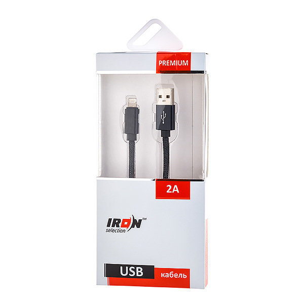 USB кабель на iPhone 5 Iron Selection PREMIUM 2A джинсовый черный
