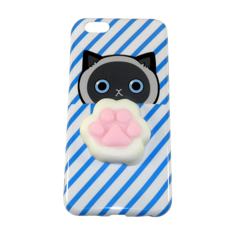 Накладка 3D Антистресс iPhone 6 Кошачья лапка (голубые полоски)