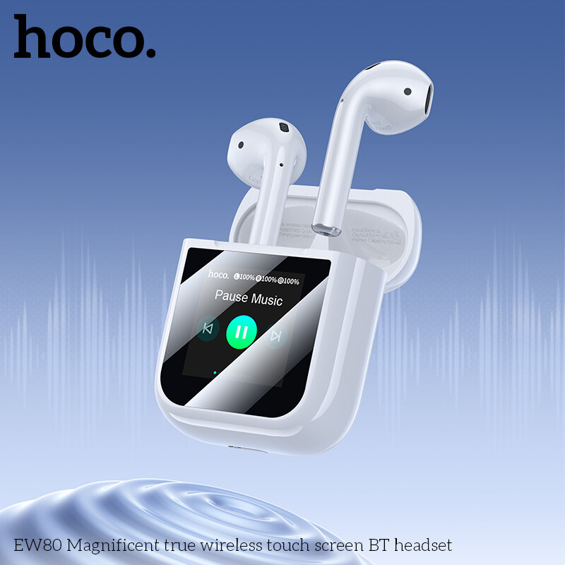 Наушники Bluetooth HOCO EW80 TWS в кейсе с сенсорным экраном, белые