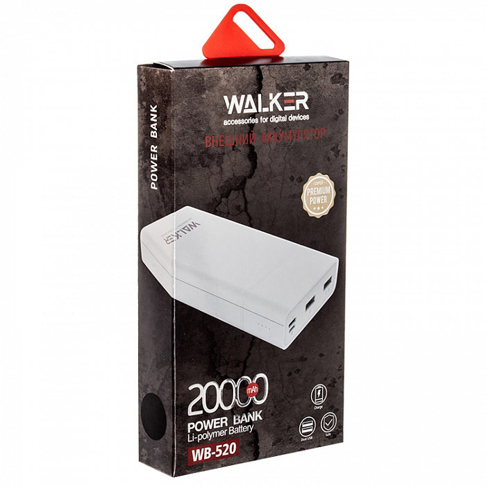 ЗУ Power Bank WALKER WB-520 20000mAh, 2.1A вх/вых, USBx2, microUSB, Type-C пластик, черное
