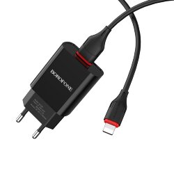 СЗУ Borofone BA20A 1 разъем USB, 2.1A + кабель iPhone 5, черное