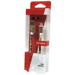 USB кабель на iPhone 5 IRON Selection PREMIUM кожаный с золотым наконечником в блистере
