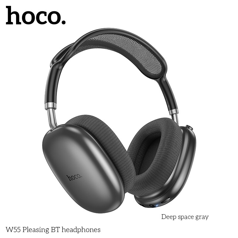 Гарнитура Bluetooth HOCO W55 Pleasing, bluetooth 5.4, полноразмерная, темно-серый металл