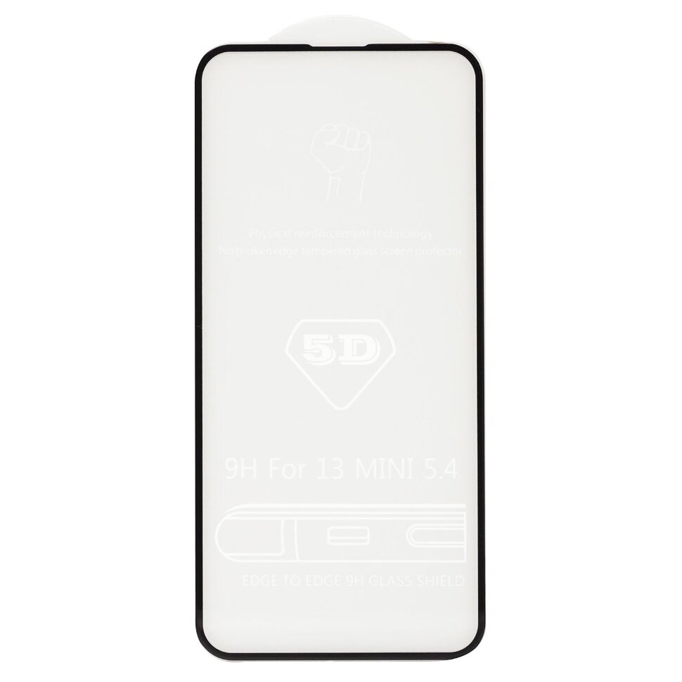 Стекло 3D "Full glue" с рамкой для Apple iPhone 13 mini черное, тех.упаковка