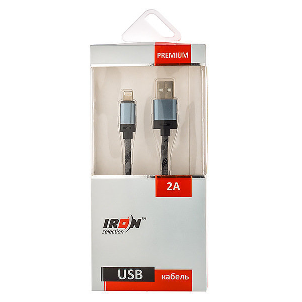 USB кабель на iPhone 5 Iron Selection PREMIUM 2A прорезиненный с рисунком графитовый