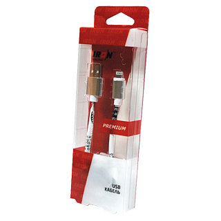 USB кабель на iPhone 5 IRON Selection PREMIUM кожаный с серебристым наконечником в блистере