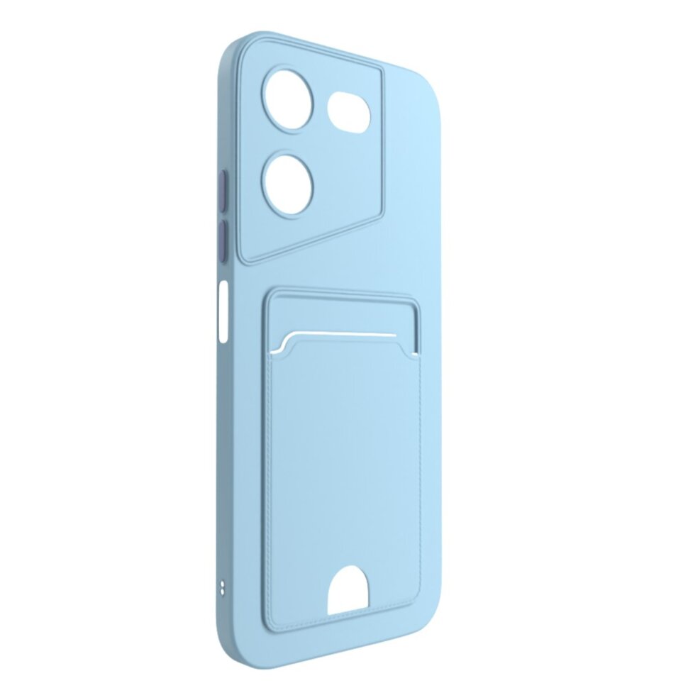 Накладка BUTTON Apple iPhone 15, с визитницей, голубая