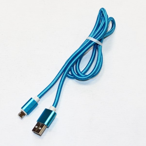 Кабель USB - MicroUSB ткань голубой