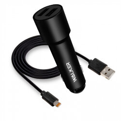 АЗУ WALKER WCR-22 2 разъема USB 2.4A удлиненный корпус + кабель iPhone 5 черное*