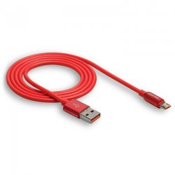 Кабель USB - MicroUSB WALKER C725 с металл. разъемом красный