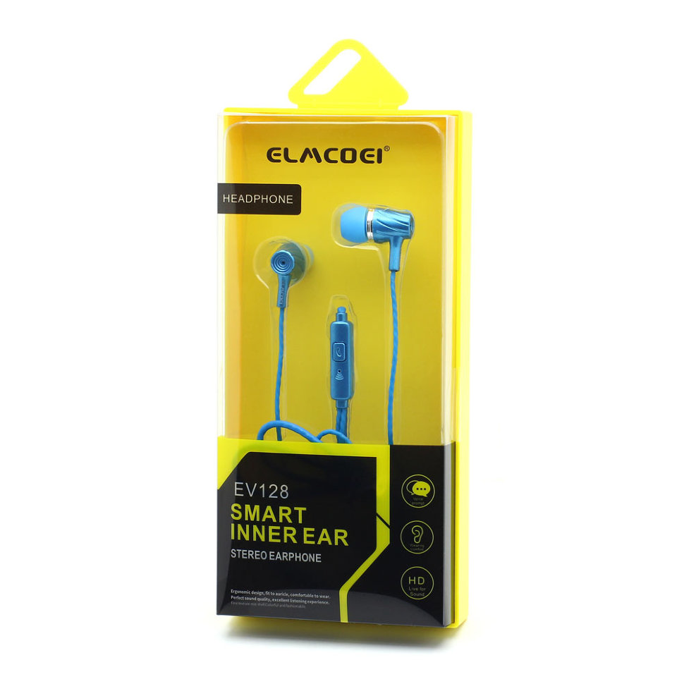 Гарнитура MP3 Elmcoei EV-128 с кнопкой ответа синяя