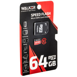 WALKER microSDHC 64GB High-Capacity (Class 10) с адаптером