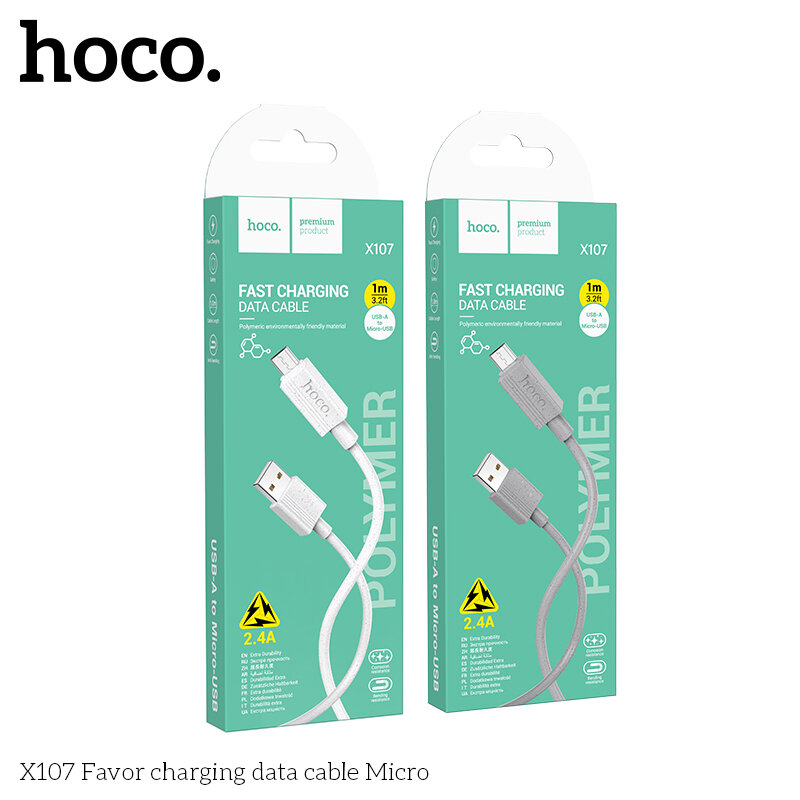 Кабель USB - MicroUSB HOCO X107 Favor, 2.4A, 1 метр, белый