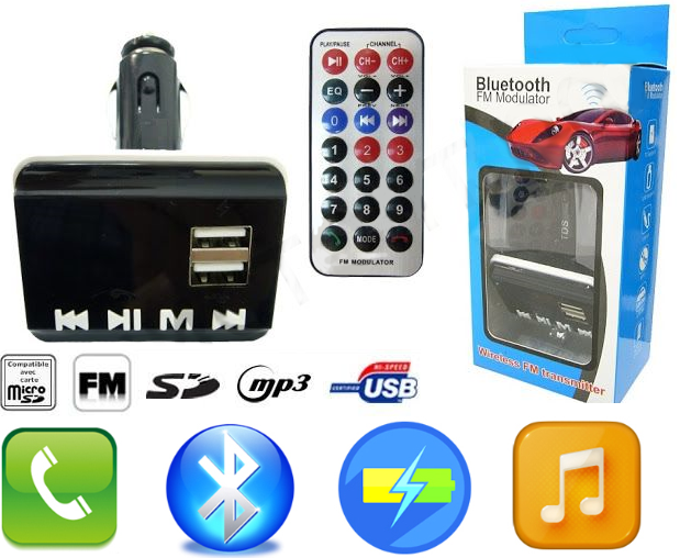 FM-модулятор Bluetooth MicroSD/2 USB/AUX/пульт S110BT