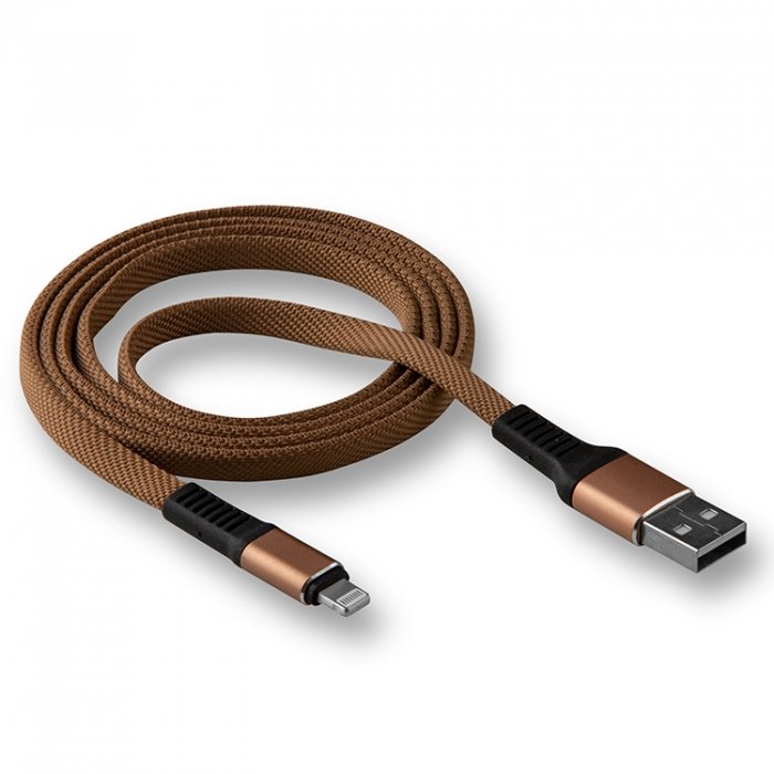 USB кабель на iPhone 5 WALKER C750 ткань плоский с металл.наконечником золото