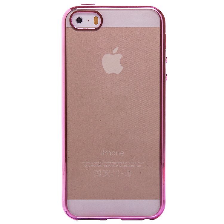 Накладка силиконовая прозрачная IPhone 5 ОБОДОК розовый