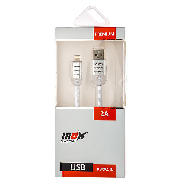 USB кабель на iPhone 5 Iron Selection PREMIUM 2A текстильный светящийся белый