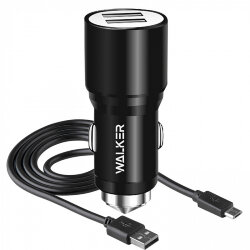 АЗУ WALKER WCR-21 2 разъема USB 2.1A + кабель MicroUSB черное