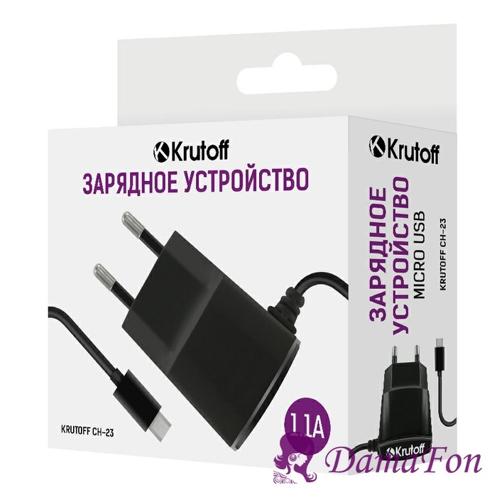 СЗУ Krutoff CH-23 microUSB, 1.1A, черное (целиковое)