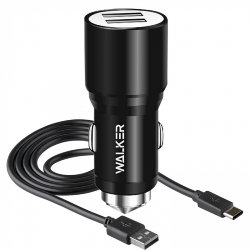 АЗУ WALKER WCR-21 2 разъема USB 2.1A + кабель Type-C черное