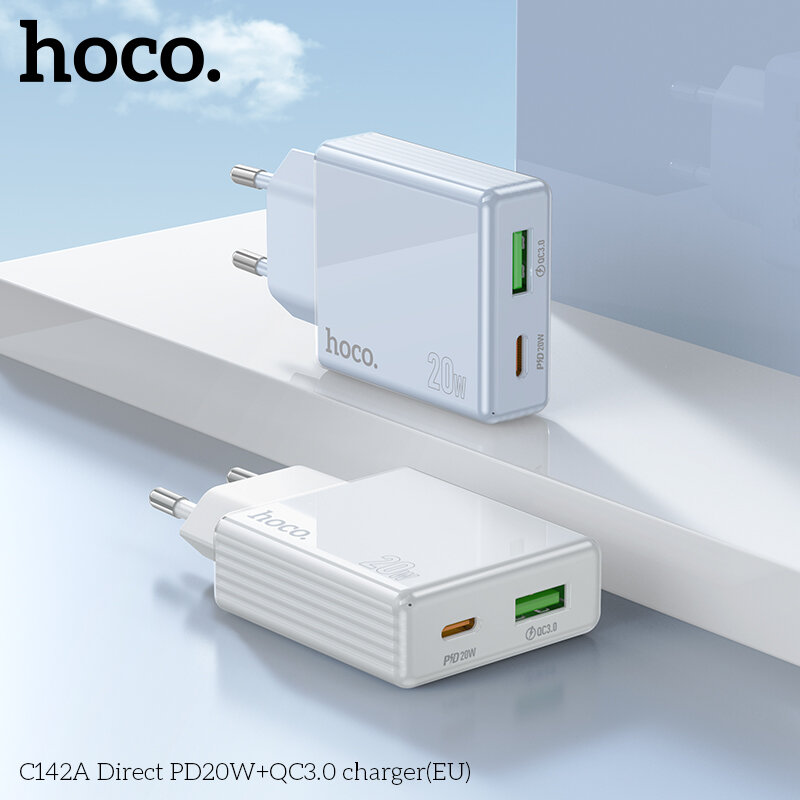 СЗУ HOCO C142A, 1*PD20W + 1*USB QC3.0, синее