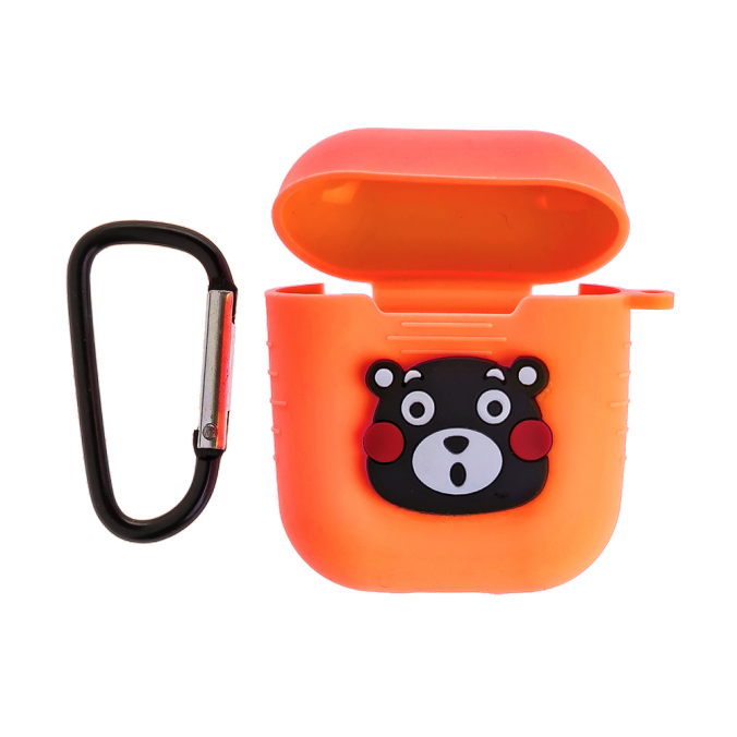 Чехол силиконовый для кейса AirPods с карабином Медведь (оранжевый)