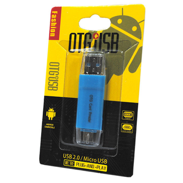 Card reader №30 MicroSD - MicroUSB OTG голубой в блистере
