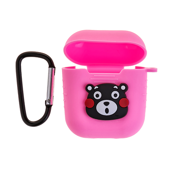 Чехол силиконовый для кейса AirPods с карабином Медведь (розовый)