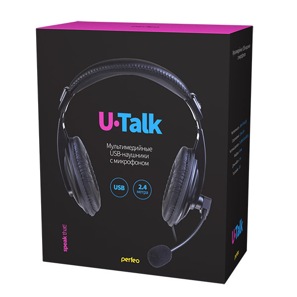 Наушники Perfeo U-Talk с микрофоном черные 2,4м