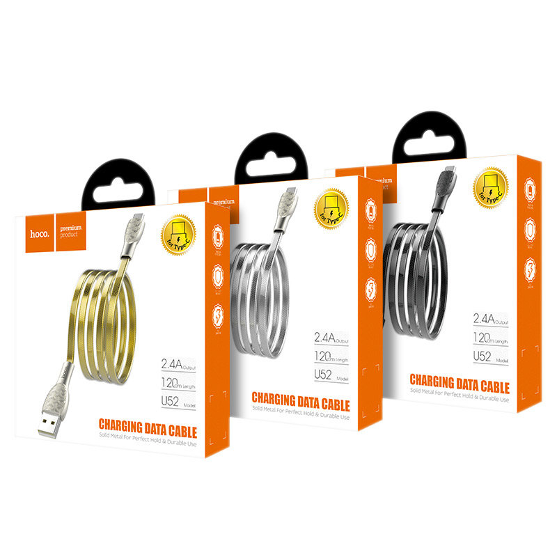 Кабель USB - Type-C HOCO U52 Bright 2.4A серебро