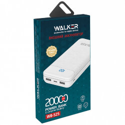 ЗУ Power Bank WALKER WB-525 20000mAh, 2.1A вх/вых, USBx2, microUSB, Type-C пластик, черное