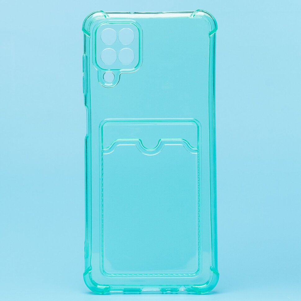 Накладка SC278 Samsung A125 Galaxy A12 с визитницей + усиленные углы, прозрачная зеленая