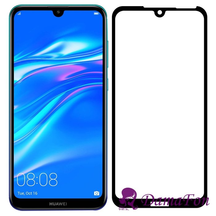 Стекло защитное Krutoff Full Glue для Honor 8A/Y6 2019 с рамкой черное