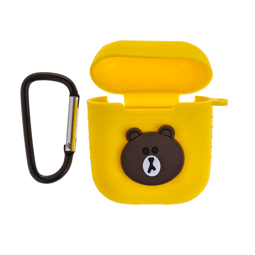 Чехол силиконовый для кейса AirPods с карабином Медведь Brown (желтый)