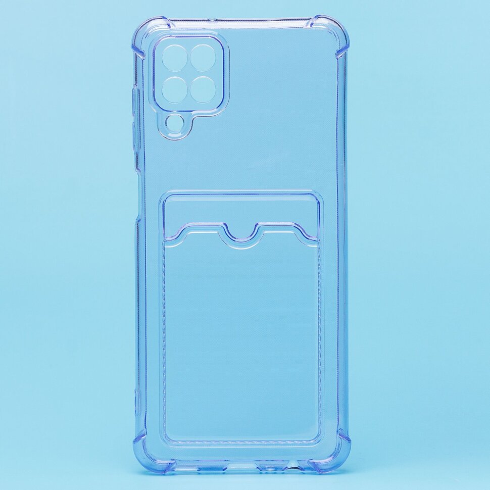 Накладка SC278 Samsung A125 Galaxy A12 с визитницей + усиленные углы, прозрачная фиолетовая